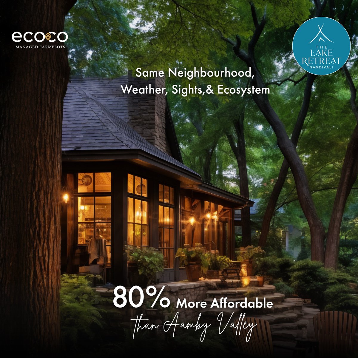 ecocofarmplots's tweet image. Same same, but different! You love Aamby Valley for its serenity. What if you it becomes 80% more affordable? Visit The lake Retreat. Premium Gated Commnity of Farmhouse Plots overlooking Lakes, Waterfalls and a natural forest.

#Ecoco #EcocoManagedFarmplots #TheLakeRetreat