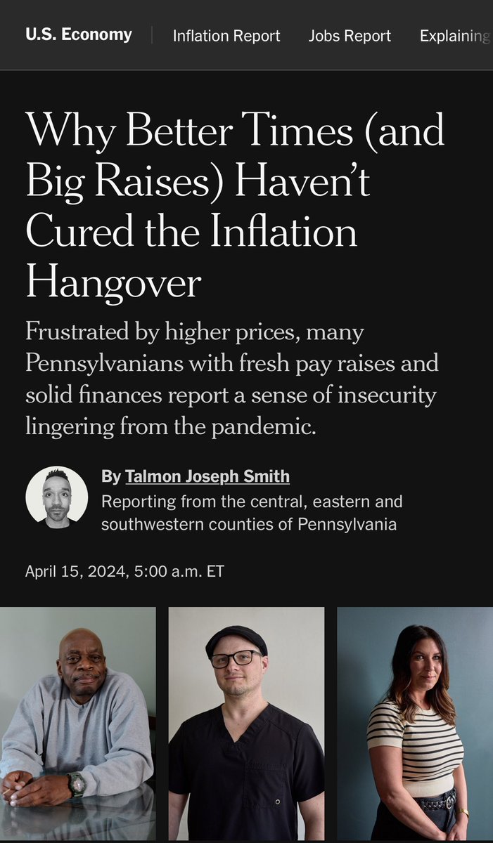 For @NYTimesbusiness, i spent a bunch of time in the key swingstate of Pennsylvania feeling out the gap btwn booming econ data & sour sentiment in short? everybody's pissed at companies raising prices & a wave of pay raises have come with relief not glee: nytimes.com/2024/04/15/bus…