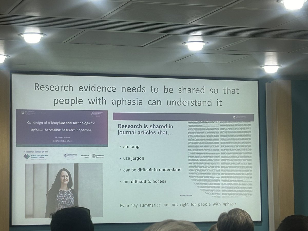 <a href="/GillPearl/">Gill Pearl</a> from <a href="/Speakeasy_Bury/">Speakeasy</a> talking about @SarahJWallace’s research on making research aphasia friendly.