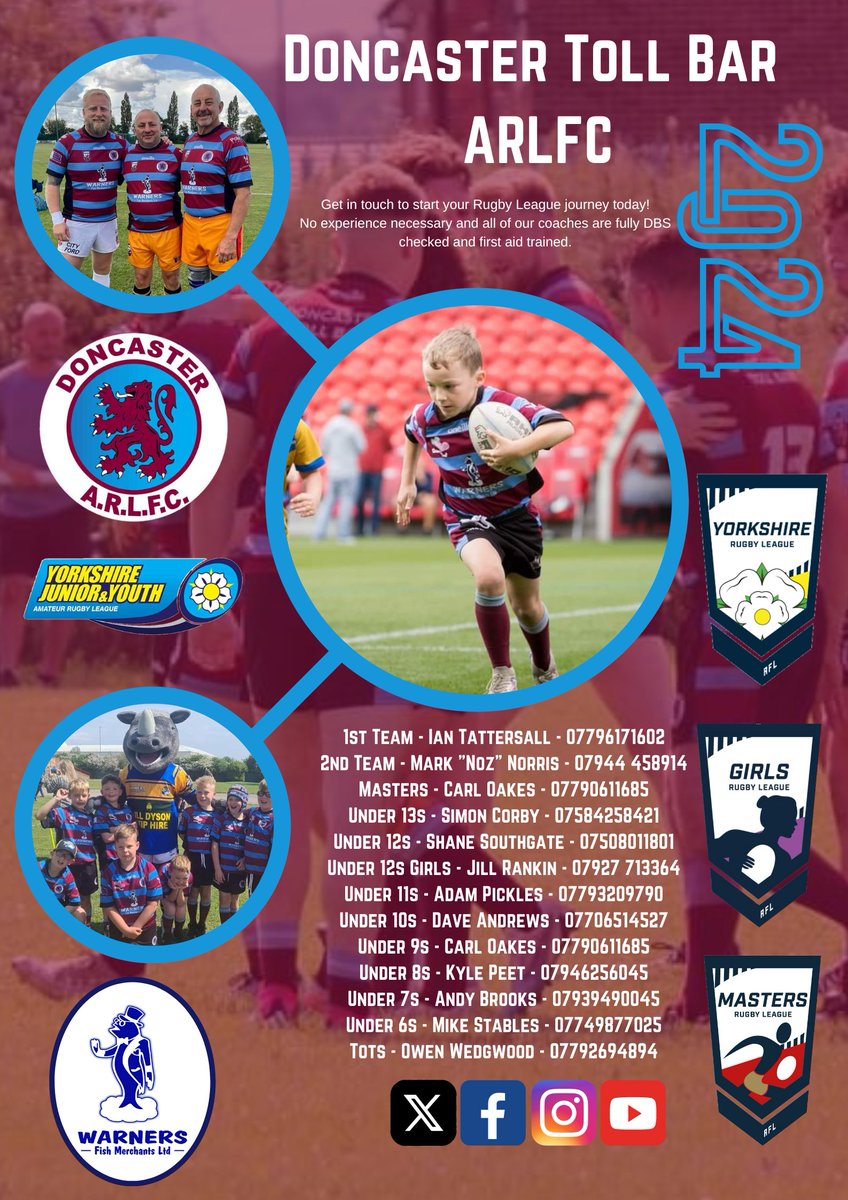 Our season is now well and truly under way!

Always  looking welcome new players to our fantastic Rugby League facility. Our players range in age from two to SEVENTY SIX! 

Get in touch with one of our fully qualified coaches on the numbers below! 💙💜🏉

#Raisingthebar