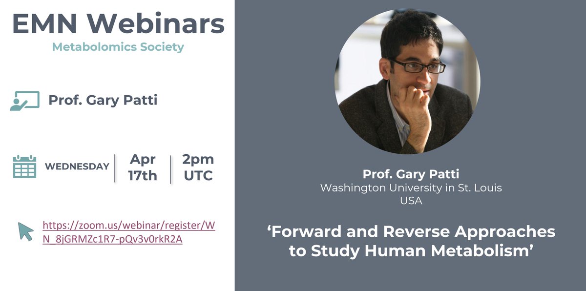 📢We are excited to announce the upcoming EMN webinar! Join us for a journey on how to understand human metabolism using metabolomics by Prof. Gary Patti 📅When? 17th April at 2 pm UCT ✒️Register for free: bit.ly/3VZtzWg 💡More information: bit.ly/3xHABVe