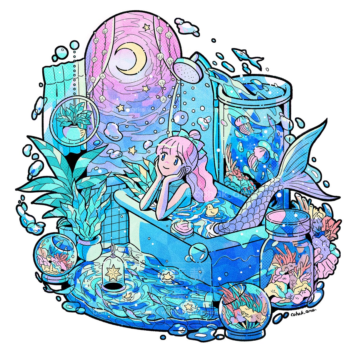 人魚の月光浴🛁🚿🌙🐠🫧
#イラスト #illustration