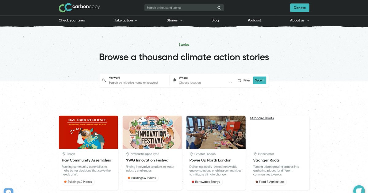 Find some #MondayMotivation by browsing <a href="/carboncopy_eco/">Carbon Copy</a>'s one thousand #ClimateAction stories🌍 

From solar cooperatives to green-building skills to guerilla gardening... 🌱

👉 carboncopy.eco/initiatives?cst