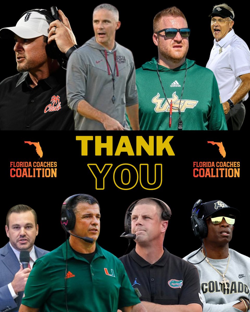 From our high school coaches in Florida, we want to say THANK YOU to those head coaches who have used their platform to speak up on behalf of us and @AdamAndersonFL for his unwavering support. @Coach_Norvell @coach_cristobal @CoachTomHerman @CoachGolesh @CoachGusMalzahn