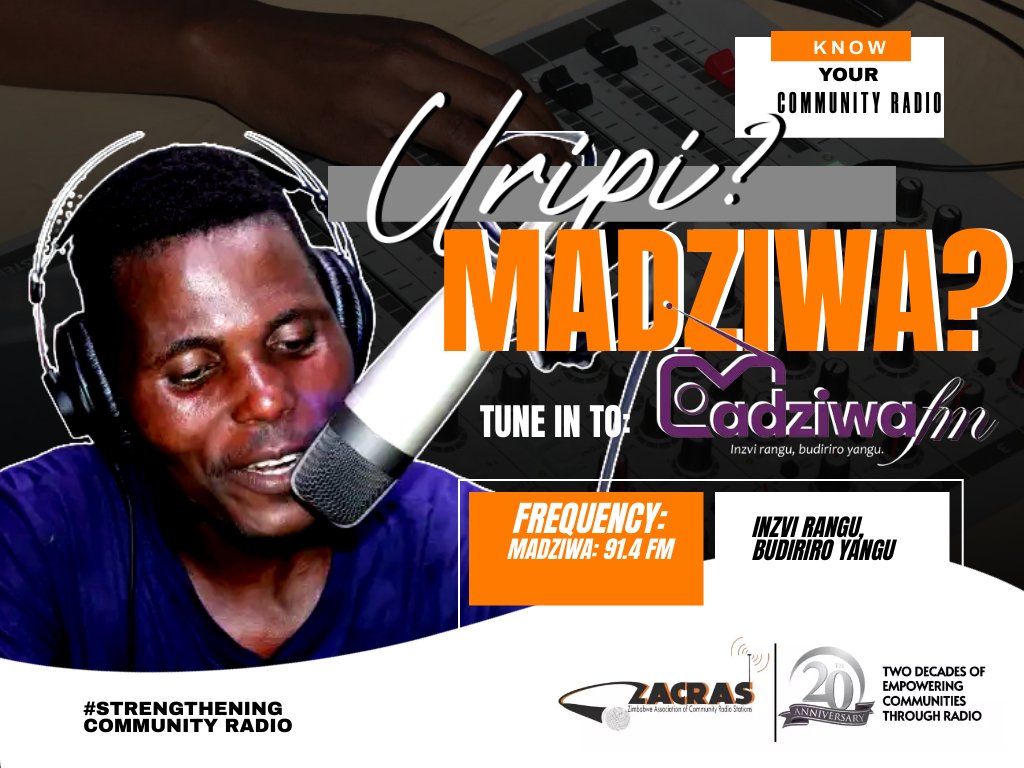 ZacrasOnline's tweet photo. #Uripi? If you are in Madziwa and surrounding areas, then tune in to Madziwa 91.4 FM. @MadziwaFm Broadcasts in local languages, Shona and Korekore.

#KnowYourCommunityRadio
#strengtheningcommunityradio #ZACRAS #ZACRASat20 @CorahOnline @IMSforfreemedia https://t.co/stgEJURouP