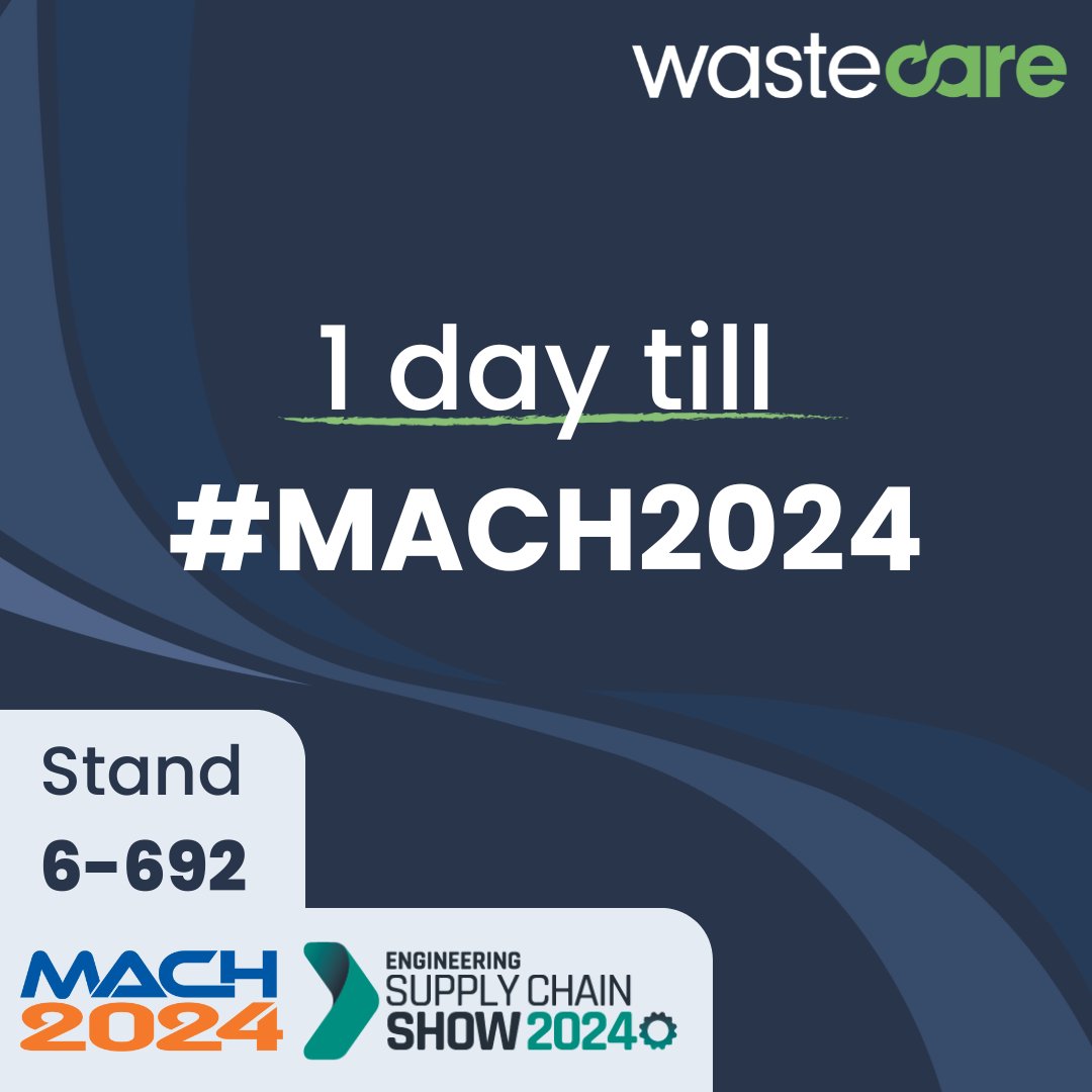 Only 1 day till #MACH2024⚙️ The team will be at stand 6-692 from tomorrow till the 18th! Don't forget to sign up for your FREE ticket here - register.visitcloud.com/survey/0pqjcdd… To discuss your engineering waste get in touch today - 0800 091 0000 / sales.enquiries@wastecare.co.uk ♻️