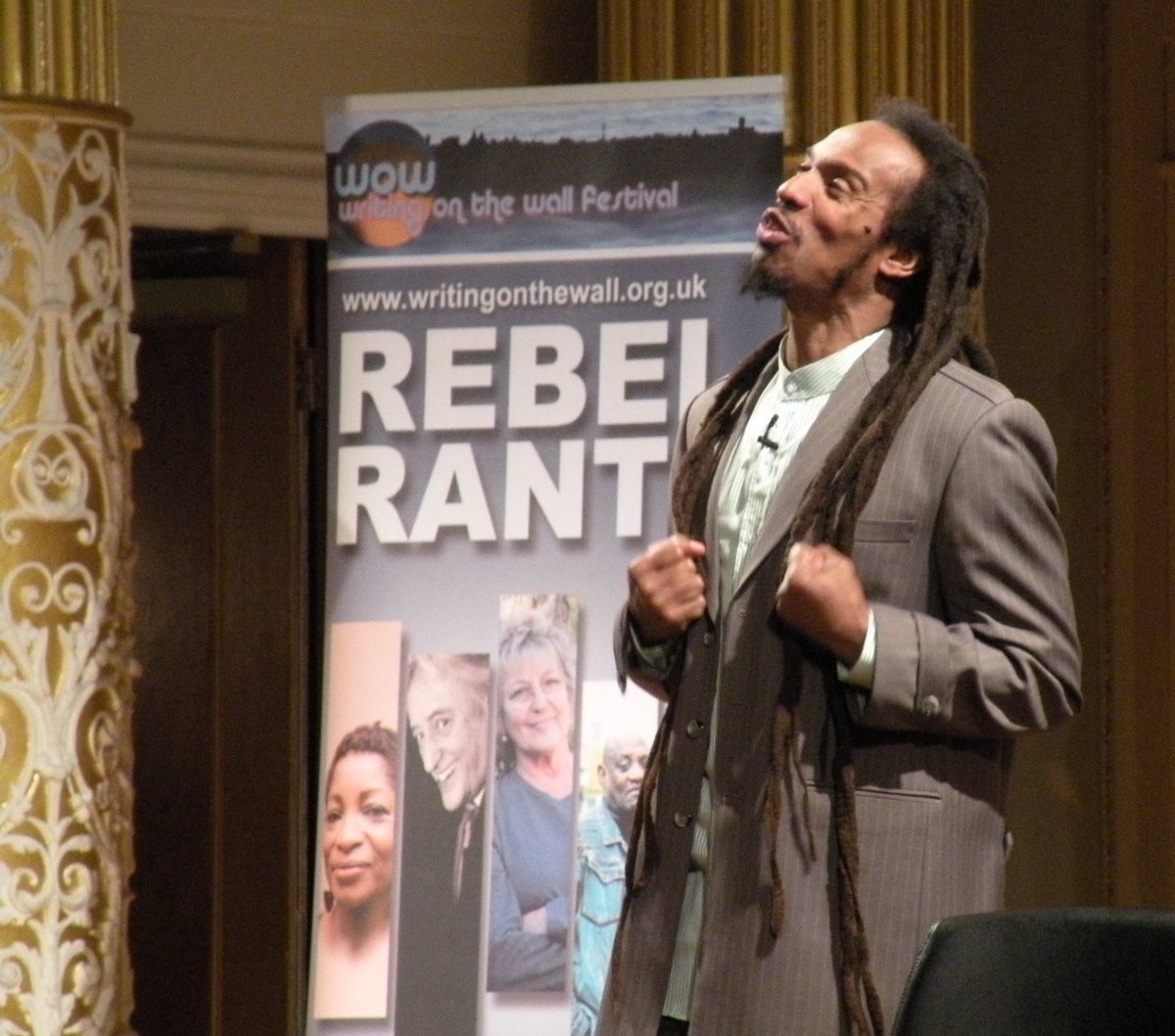 Happy Birthday to the legendary @BZephaniah! Here's a shot of Benjamin delivering a powerful Rebel Rant at WoWFEST 2012. Join us in honouring Benjamin with special guests @MichaelRosenYes & @LeviTafariPoet on May 9th at @The_Palmhouse.