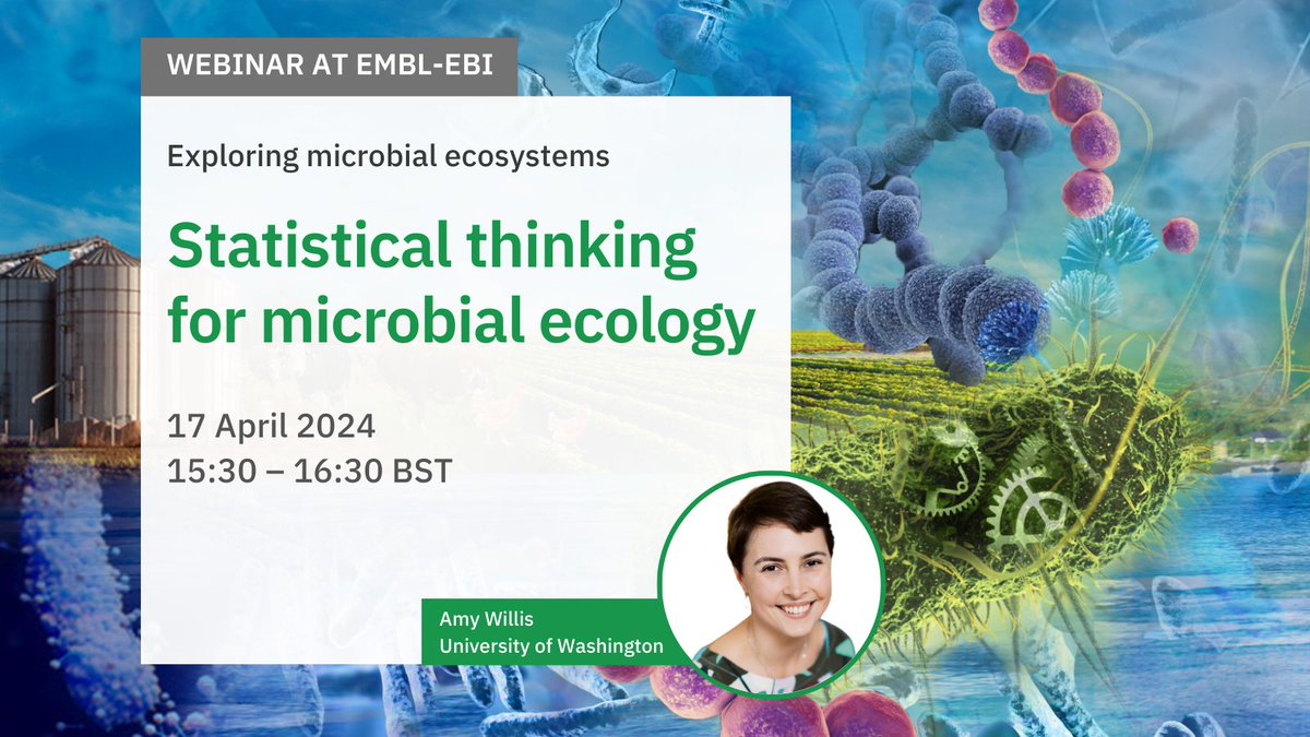 Join tomorrow’s #webinar with @AmyDWillis to explore integrating statistical concepts into the analysis of #microbiome data. Registration is free but essential: ebi.ac.uk/training/event… #datascience #lifesciences #bioinformatics #microbiology #metagenomics #Statistics