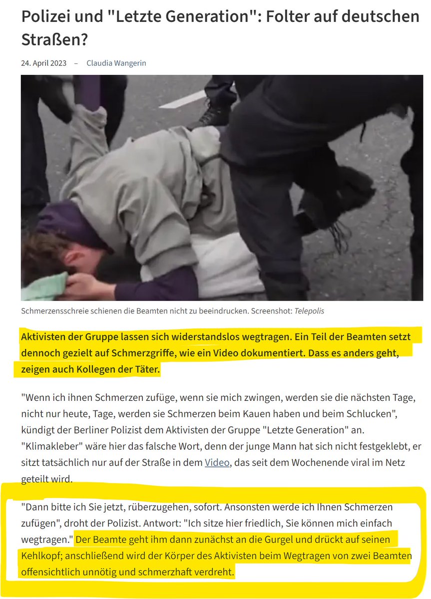 #Polizei_Berlin #Folter #Systemversagen Wir haben ein Problem. Schon vor zwei Jahren wurde in vielen Medien (hier nur eine Auswahl), thematisiert, dass die #Polizei mit unverhältnismäßiger Gewalt vorgeht - fast ausschließlich gegen #Klimaaktivisten! faz.net/aktuell/politi……