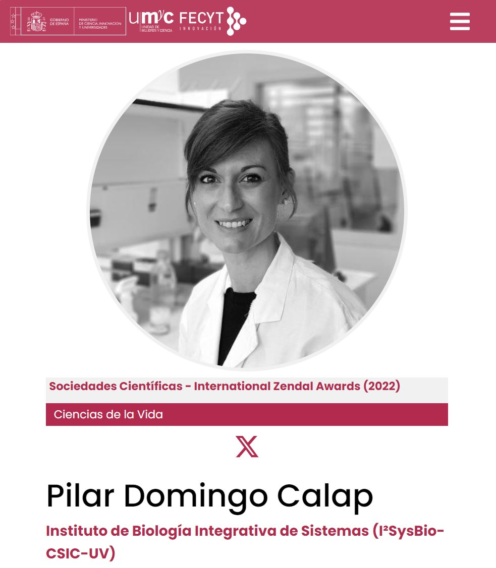 Hoy en #11F365 Pilar Domingo Calap @pilardomingoc. Doctora en Biología. Investigadora Ramón y Cajal en el @i2sysbio (centro mixto @UV_EG-@CSIC), donde dirige el @VLCphagehunters. Premio Joven Viróloga de la @sev_virologia. cientificasinnovadoras.fecyt.es/cientificas/pi…