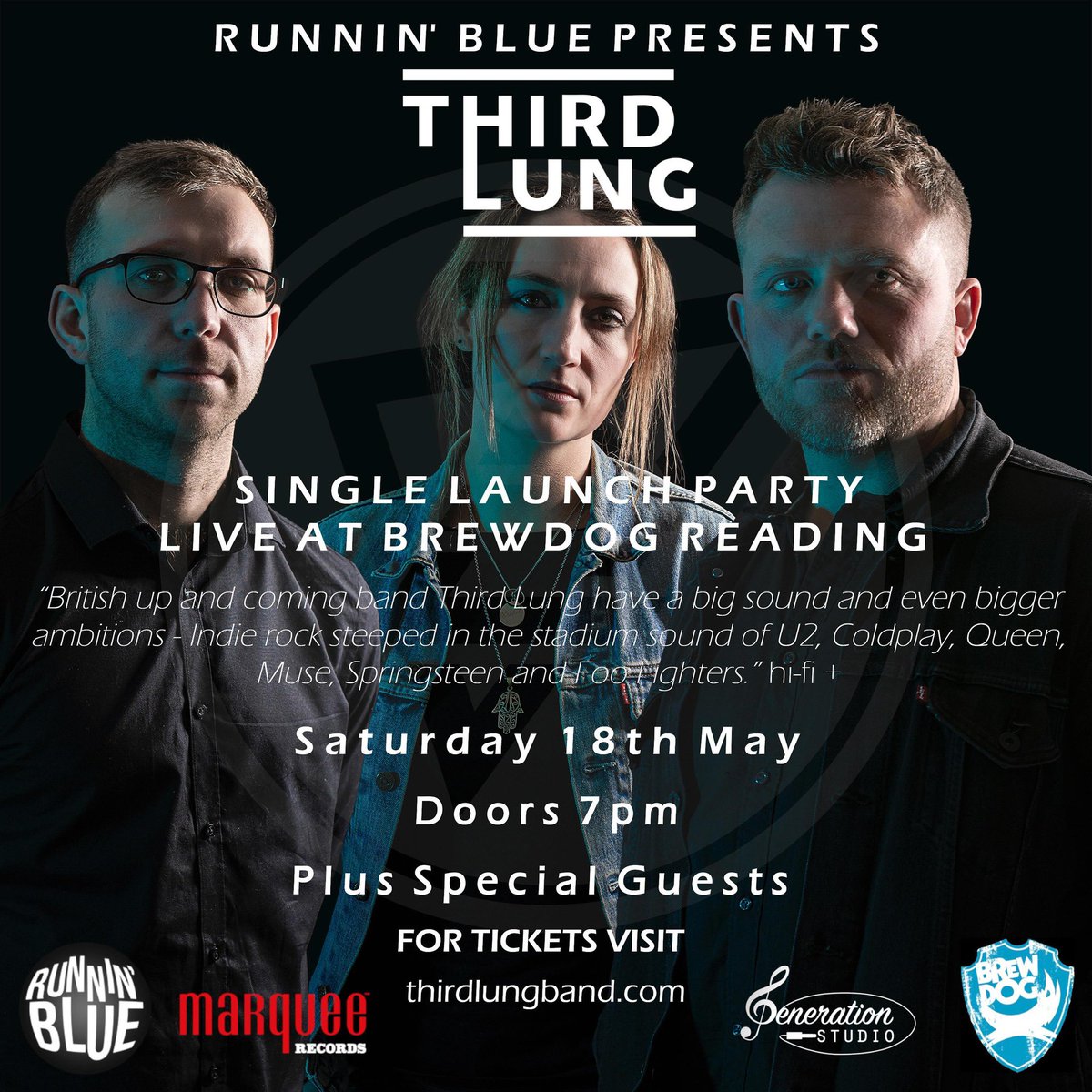 Catch @ThirdLungUK live as they’re back at @BrewdogReading for their single launch party on Sat 18th May, doors 7pm. The last time the band played at BrewDog it sold out! Visit the Gigs section of our website for more info marquee-records.co.uk/event/third-lu…