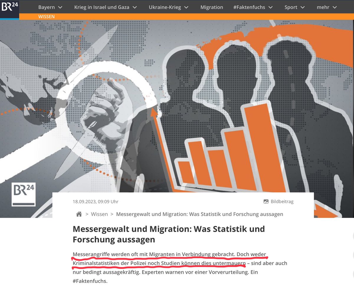 „Forscherinnen und Forscher, die zu diesem Thema arbeiten, sind sich einig: Es gibt keinen kausalen Zusammenhang zwischen Messerangriffen und der Staatsangehörigkeit eines Täters.“ br.de/nachrichten/wi…