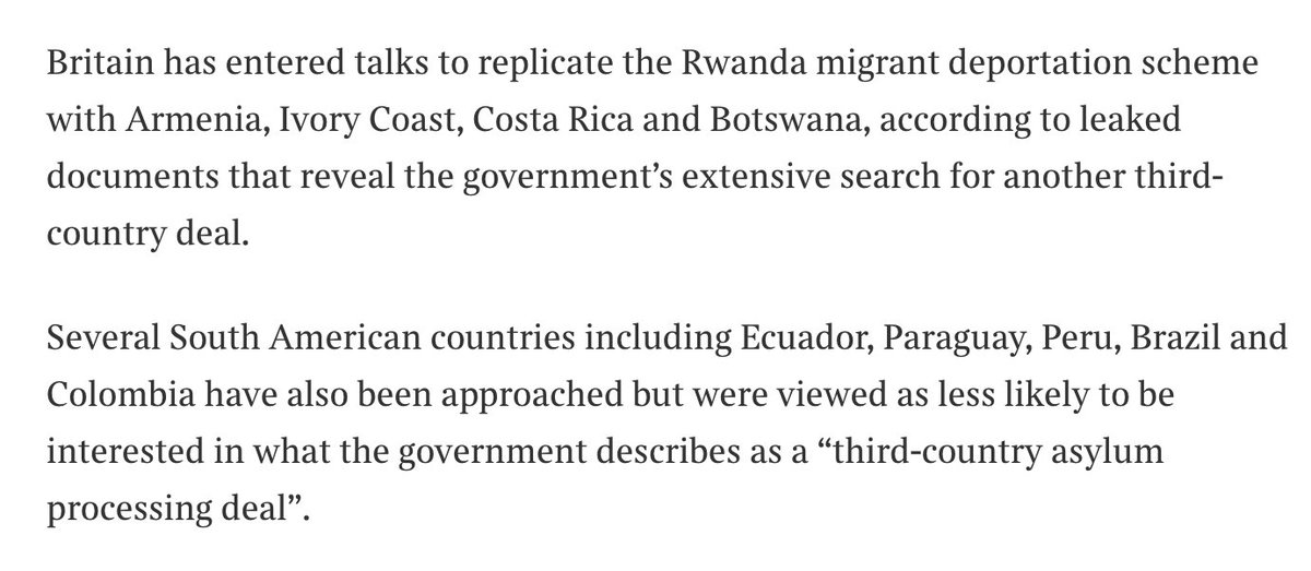 A report in the @thetimes claims several Latin American countries have been approached by the UK government over a possible Rwanda-style migrant deportation scheme 👀 thetimes.co.uk/article/uk-tal…