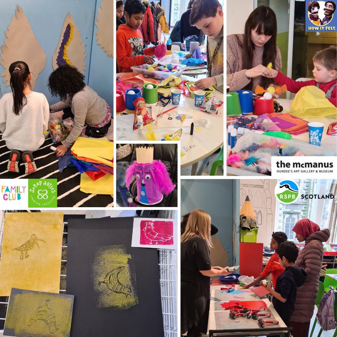 How It Felt teamed up with @scrapantics Family Club and @McManusDundee to host a workshop as part of @RSPBScotland 'Arrivals & Departures' project! A super busy & fun afternoon! 🌟 Big thanks to @DVVAscot 'Community MH & Wellbeing Fund' for funding HIF's involvement ❤️