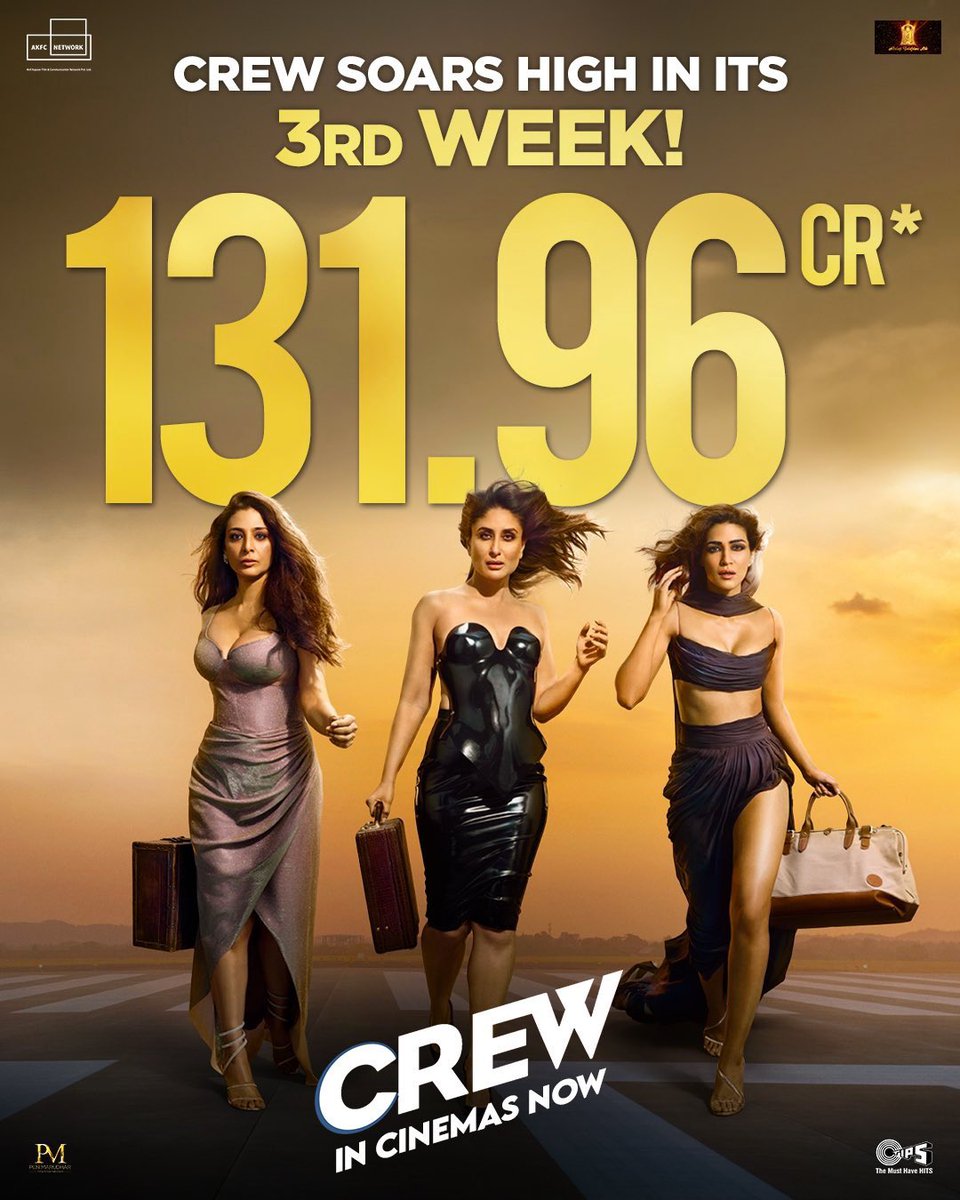 3-week total WW Gross! 
.
#OCDTimes #SaswataChatterjee #RajeshSharma #Tabu #KritiSanon #KareenaKapoor #BalajiMotionPictures #Crew #DiljitDosanjh #KapilSharma #CrewInCinemasOnMarch29 #BoxOfficeCollection