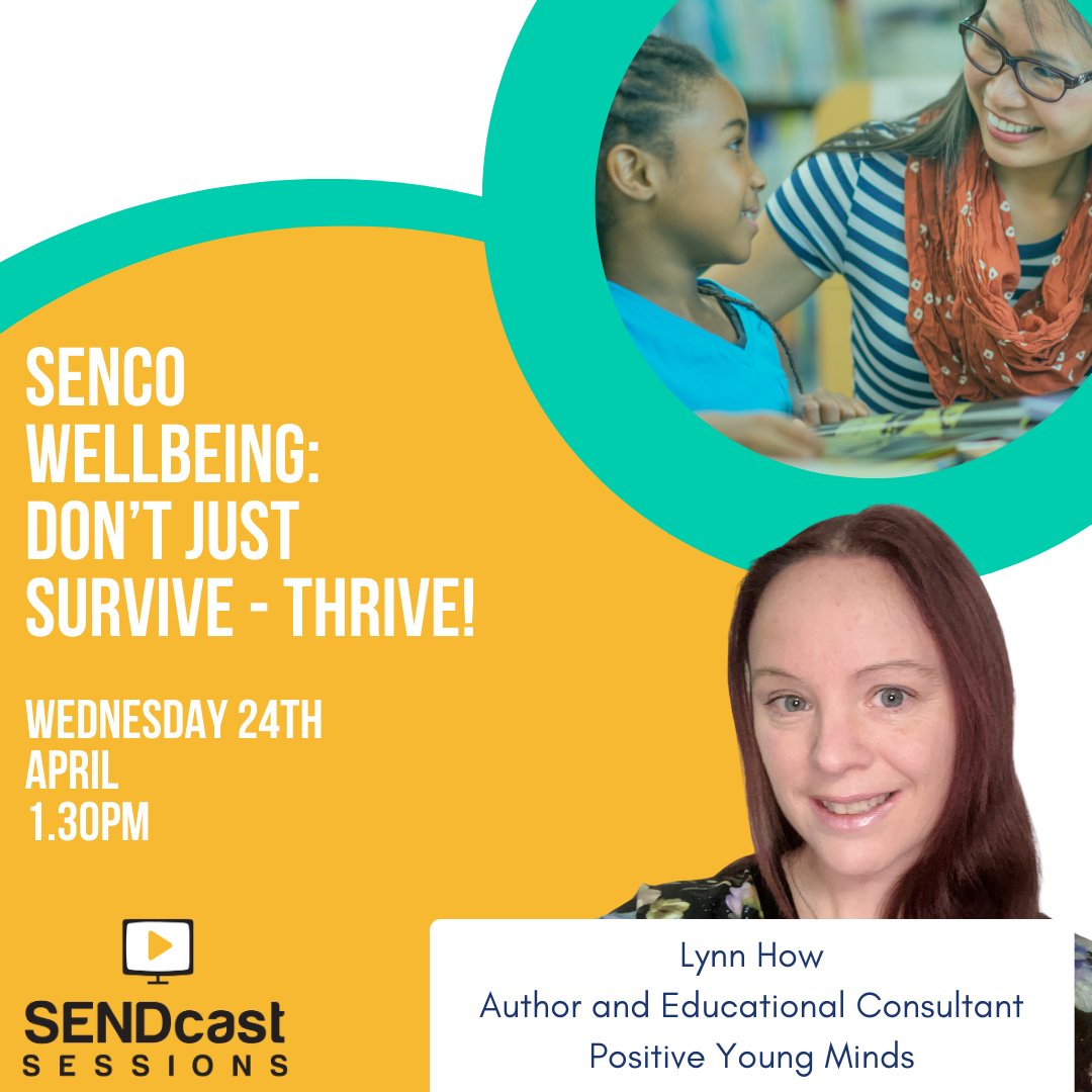 How can SENCOs look after their wellbeing while continuing to deliver support under mounting workloads? 🤯 Lynn How will use this live session to share strategies for SENCOs and their schools. Register here 👇 ow.ly/KvA650R3ZmA @Positive_Y_Mind #teachertwitter #sencos