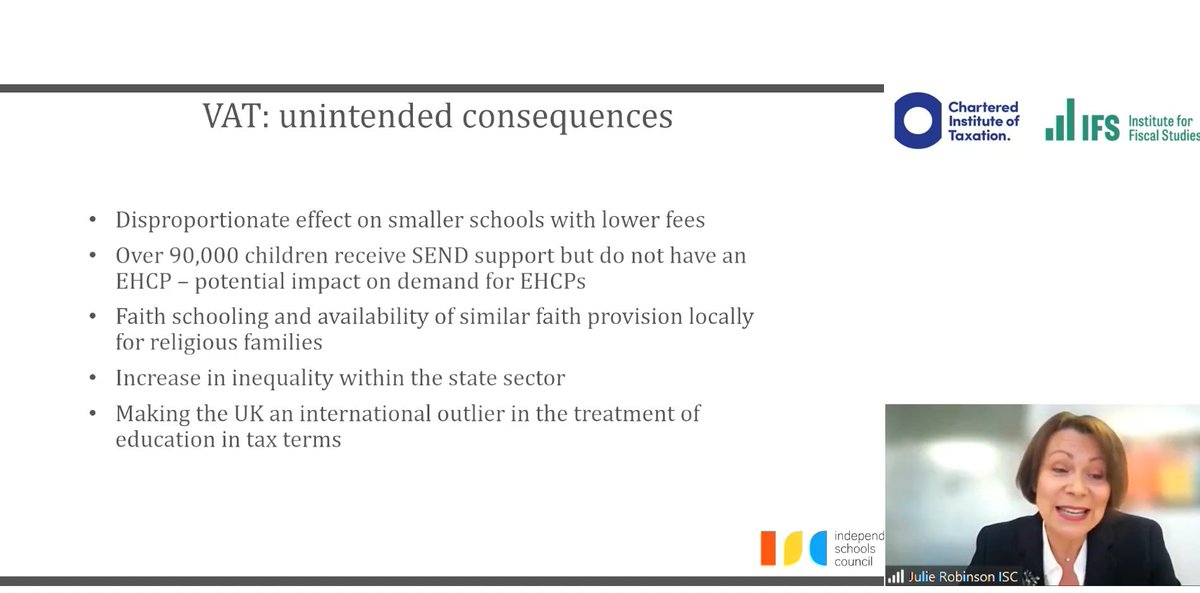 @TheIFS @StuartAdam_IFS @lukesibieta @Samfr @JulieR_isc .@JulieR_isc - once you realise most independent schools are not as the stereotype you realise there are more reliable ways to raise the money without the unintended consequences. If the policy is about reforming tax system it would make UK an outlier, in applying tax to educ.