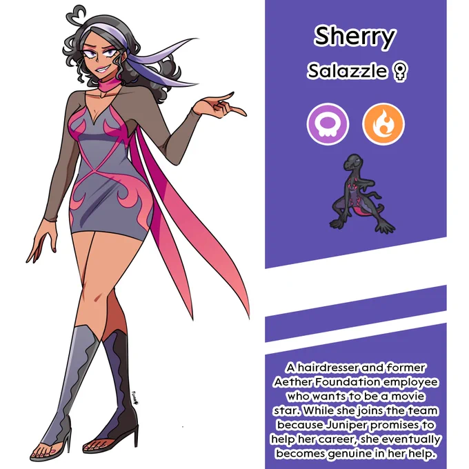 [#Pokemon] Part two of my Pokemon Moon team gijinka (Midnight Lycanroc, Salazzle, Cosmog, Lunala) + lore! 