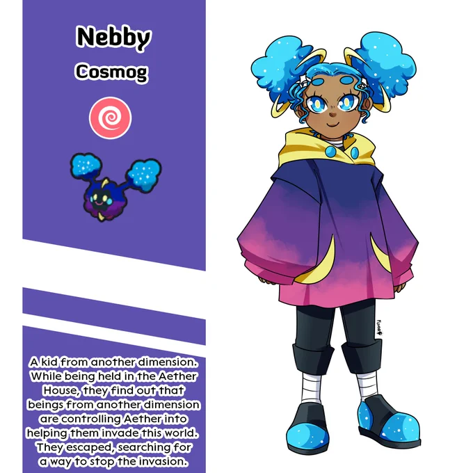 [#Pokemon] Part two of my Pokemon Moon team gijinka (Midnight Lycanroc, Salazzle, Cosmog, Lunala) + lore! 
