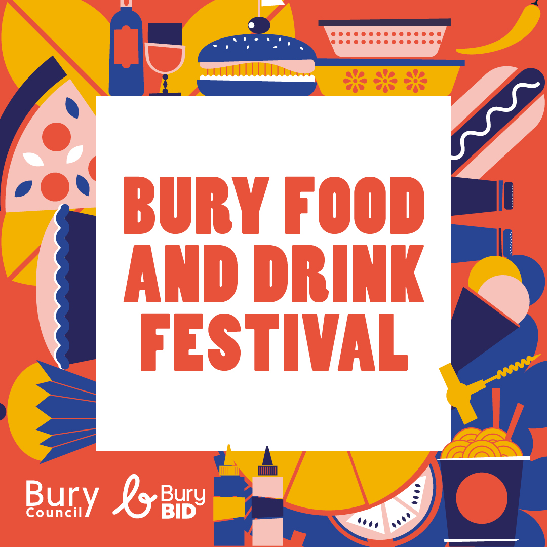 BuryFDFest's tweet photo. We're thrilled to announce Bury's first ever Food &amp; Drink Festival will go ahead from 23rd - 25th May! 🍡🍕🍻

For 3 days, Bury Town Centre will be bursting with pop-up food stalls, craft vendors, live music &amp; more 🎉

More info here
👉https://t.co/P4ZJ9UKpiU https://t.co/bzjwtZhol7