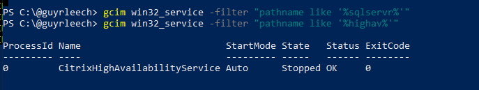 Use #PowerSHell to find the service running a specific exe, whether it is currently running or not

gcim win32_service -filter 'pathname like '%sqlservr%''