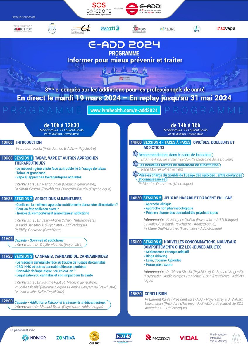ex_sovape_fr's tweet photo. Replay jusqu'au 31 mai : #EADD 2024, congrès en ligne organisé par @SOS_ADDICTIONS  avec, notamment une session sur le #tabac et les moyens de réduction des risques, accessible sur simple inscription
>> https://t.co/54fO6nrnd8 https://t.co/pDvB7DLDWY