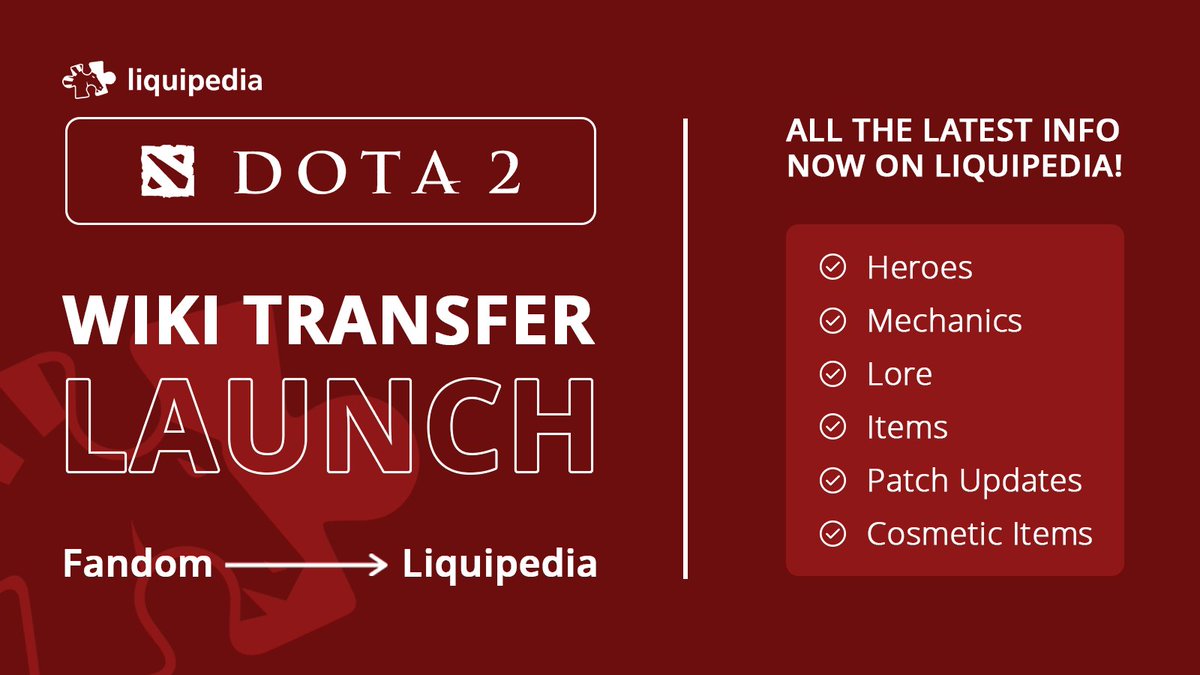We're excited to share major news: the admins of the Dota 2 Fandom team have officially joined Liquipedia!

All your favorite Dota 2 game content is now integrated into the Liquipedia experience on liquipedia.net/dota2game!