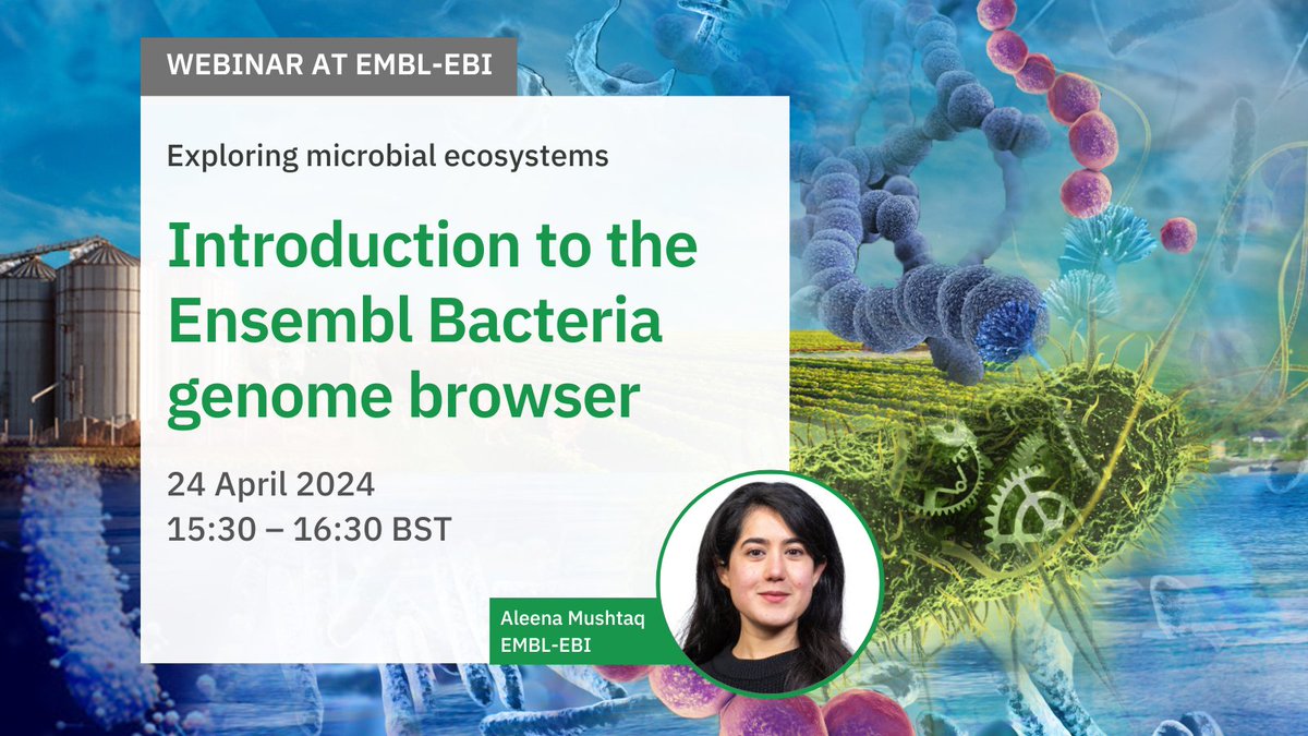 Learn exploring molecular interactions and comparative genomics data for key bacterial species with @ensembl in our next week’s #webinar. Registration is free but essential: ebi.ac.uk/training/event… #datascience #lifesciences #bioinformatics #metagenomics #bacteria #genomes