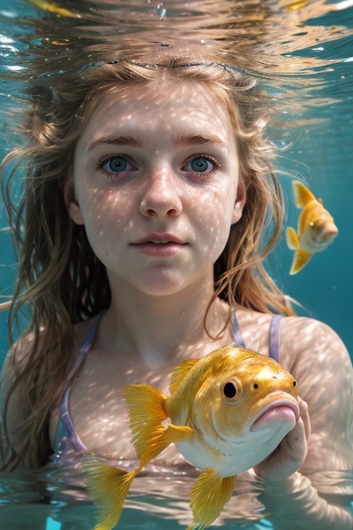 “Embracing the aquatic dance, a diver shares a tranquil moment with the ocean’s golden treasures.” 🐠🤿 #UnderwaterBeauty #MarineLife 
@heurist_ai 
#Heurist