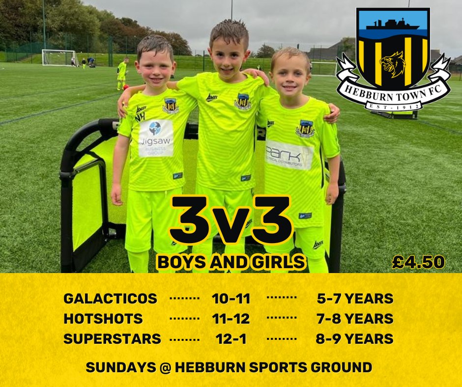 3v3 - spaces available in all sessions! Our new 12-1 session for children aged 8-9 years is now available as part of the latest block. Book here 👉 bit.ly/htjfc_bookings 🐝