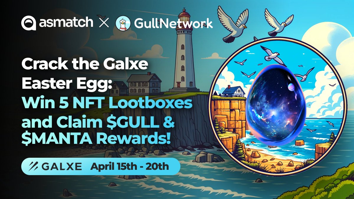 To celebrate the upcoming Testnet launch of @GullNetwork, we're giving away NFT Lootboxes to 5 lucky users who complete our Easter Egg quest. Each NFT Lootbox can be redeemed for $GULL and $MANTA token rewards! 🎁 This campaign is powered by @Galxe: app.galxe.com/quest/asmatch/…