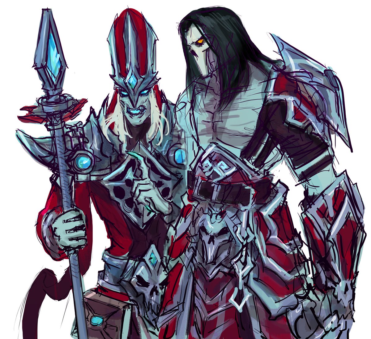 Twi reminded me that today is two years since I signed up here (not a long time, but anyway) so one more pic and sketch with battle bros🍻
#Karthus #Death #Darksiders