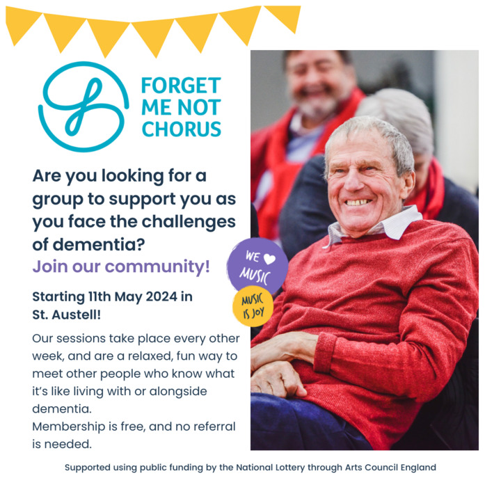 One month to go until our music team come together for our first FMNC community session in St Austell, Cornwall. Our sessions are open to anyone who is living with dementia, and those that love and care for them. Join us for a sing and a cuppa! More info forgetmenotchorus.com/cornwall