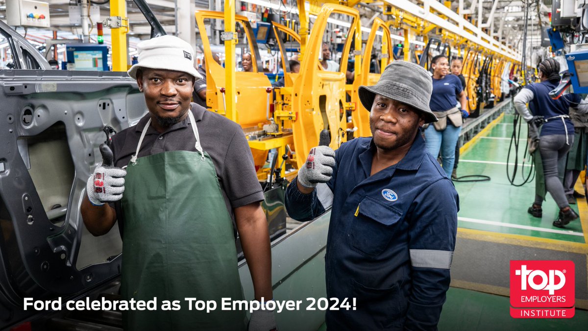 Exciting news! Ford South Africa has earned the prestigious Top Employer Certification for 2024 from the renowned Top Employers Institute®! 🌟 Recognizing our commitment to our amazing team. 💼 #TopEmployer #EmployeeExcellence #FordSouthAfrica 🏆