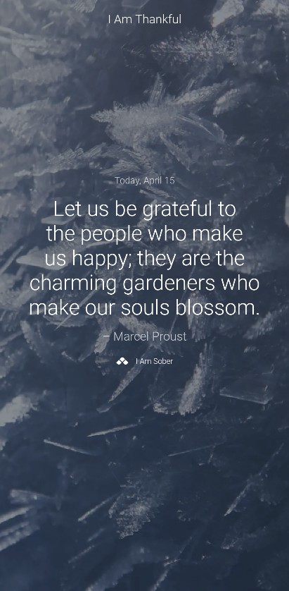 Let us be grateful to the people who make us happy; they are the charming gardeners who make our souls blossom. – Marcel Proust #iamsober