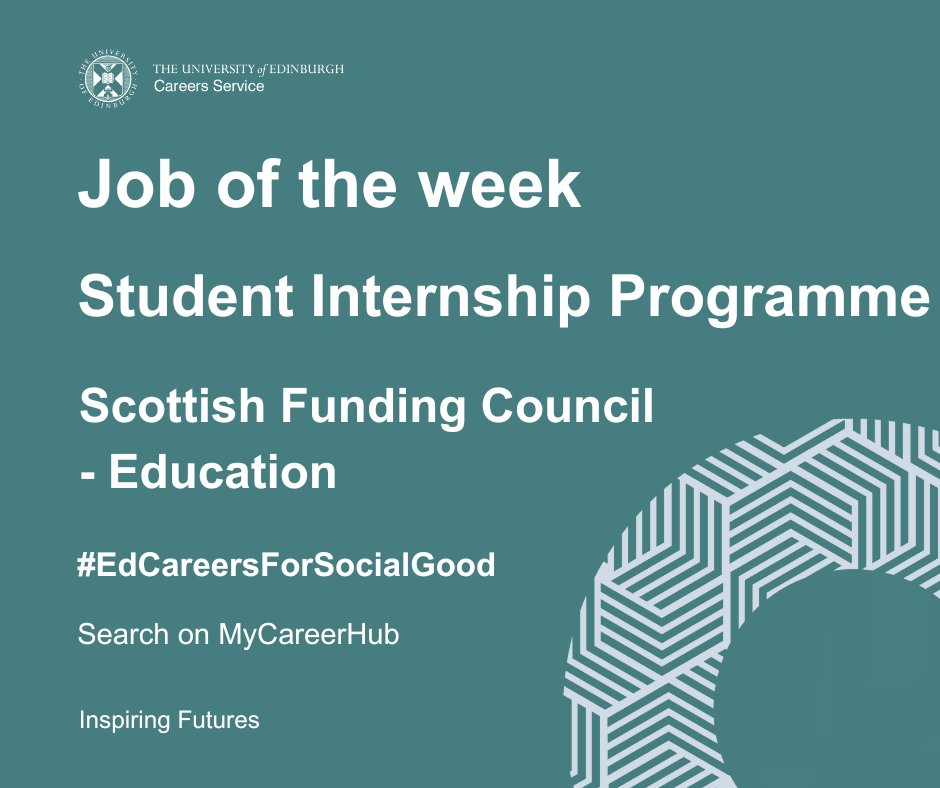 #JoboftheWeek The Scottish Funding Council are recruiting 3 interns for a 12 week paid internship programme. To find out more and how to apply visit MyCareerHub: edin.ac/4aPg67v 
#EdCareersForSocialGood