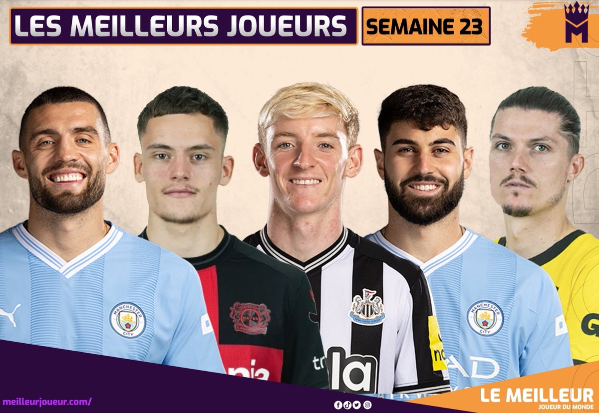 Mateo Kovaciç🇭🇷, Florian Wirtz🇩🇪, Anthony Gordon🏴󠁧󠁢󠁥󠁮󠁧󠁿, Josko Gvardiol🇭🇷 et Marcel Sabitzer 🇩🇪 sont les meilleurs joueurs de la semaine écoulée dans le Big 5 européen.