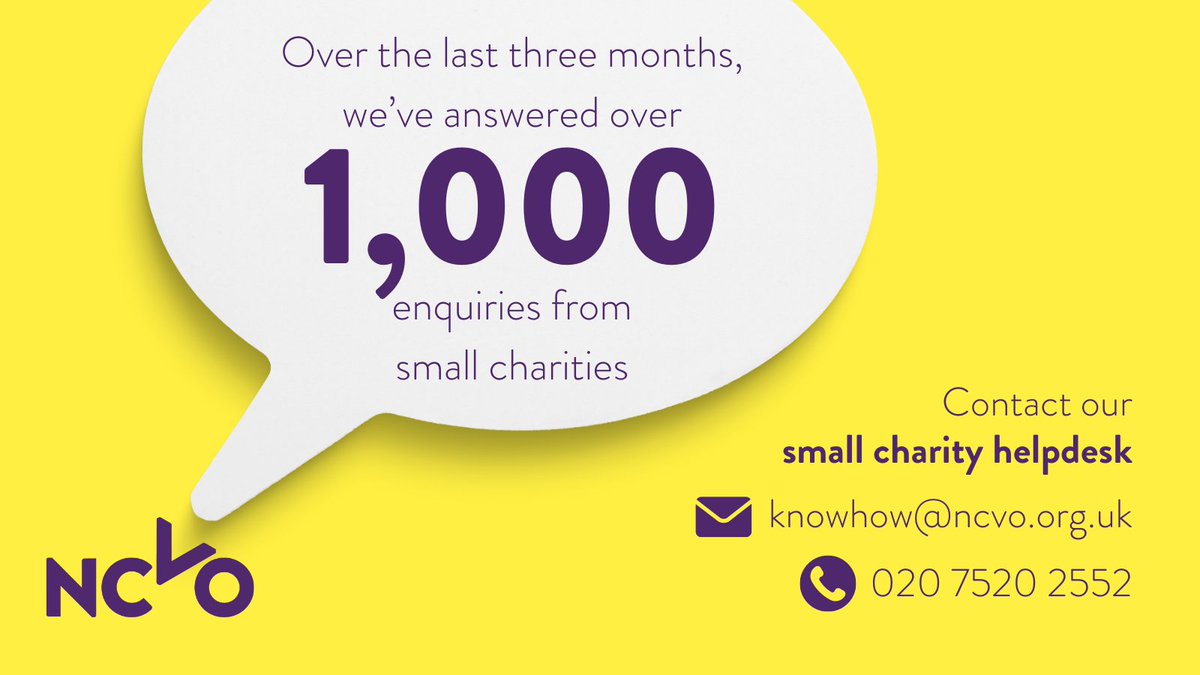 Are you a small charity? Do you have a problem that you’re struggling to solve by yourself? Get in touch with our small charity helpdesk for help, advice and signposting 👉 ncvo.org.uk/about-us/our-s…