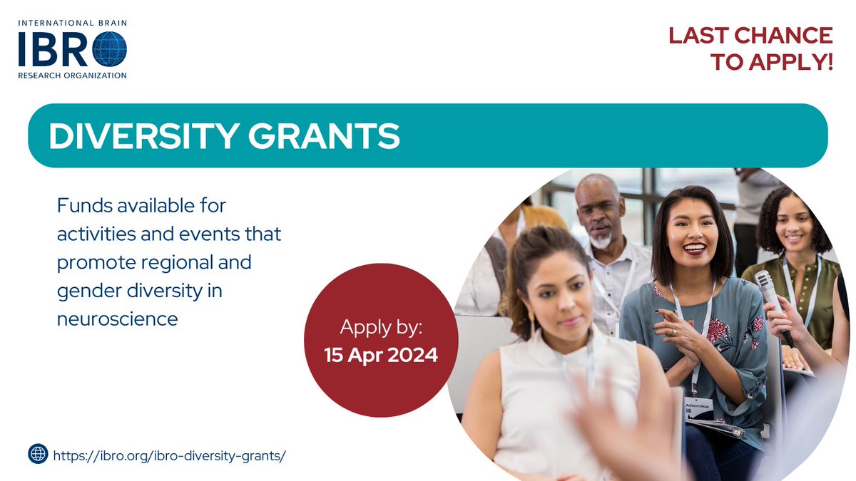 LAST CALL to apply for #funding for an activity or event aiming to promote regional and/or gender #diversity in #neuroscience! 👉 Apply for an #IBRO Diversity Grant today: ow.ly/Ft1z50Rf0Hn @TheBaleLab @rachaeldangare1 @ElfarrashSara @JQIpLab @phaegersoto @JLLanciego