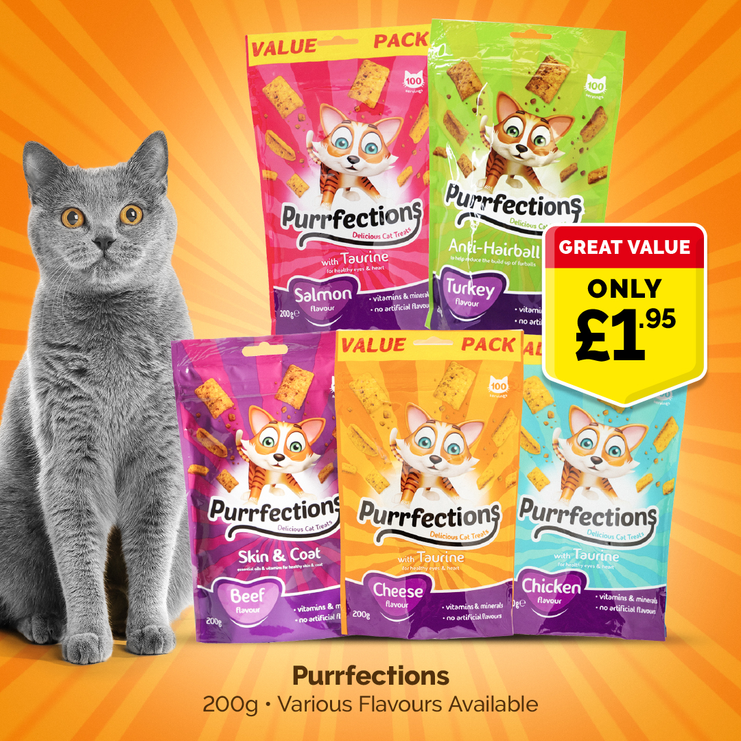 Value packs of Purrfections cat food 200g in a variety of flavours are £1.95 🐈