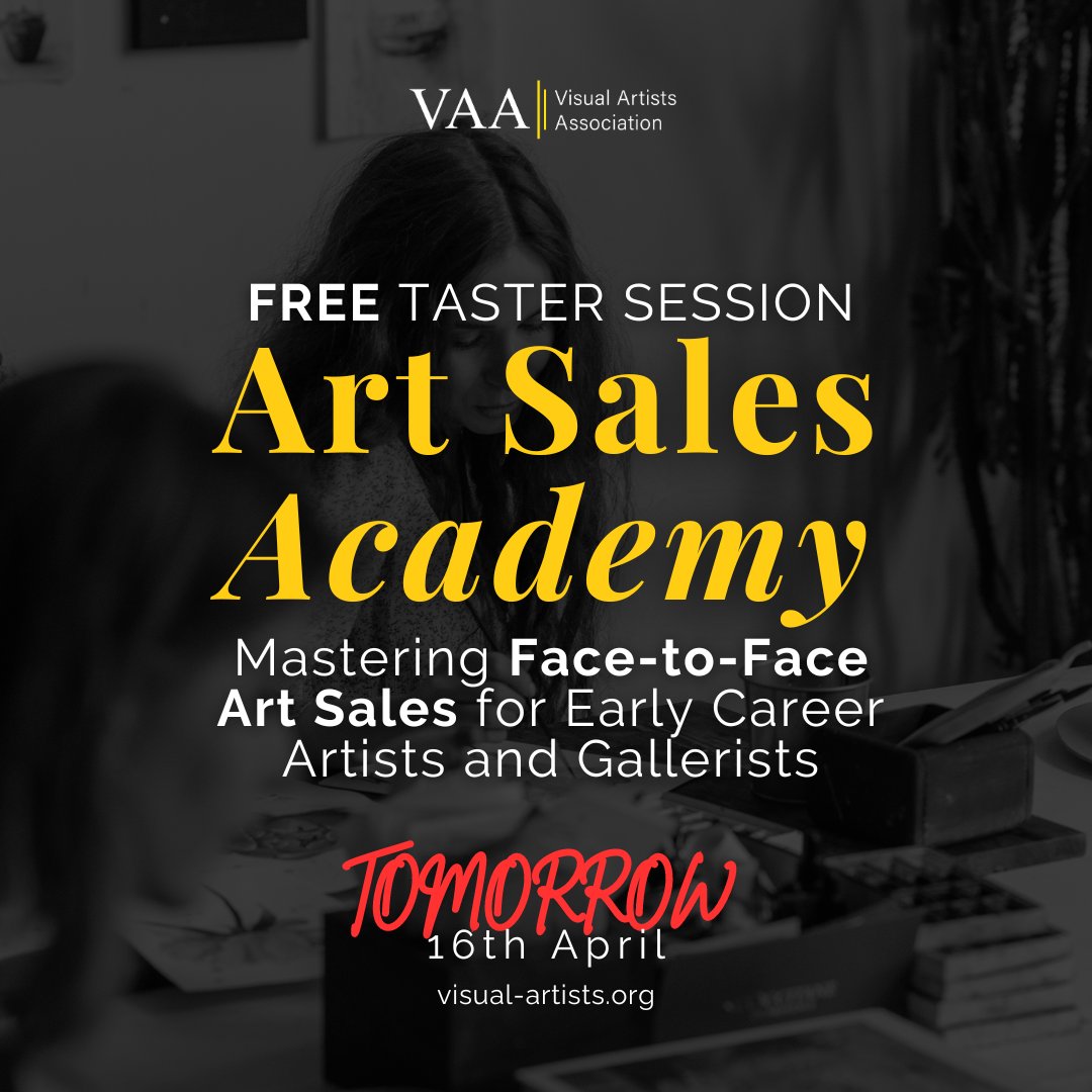 Join us for a FREE introductory taster session TOMORROW of the Art Sales Academy, hosted by Karen Van Hoey Smith and the Visual Artists Association. Book your FREE ticket now: eventbrite.co.uk/e/868330679437 #VisualArtistsAssociation #VAAEvents