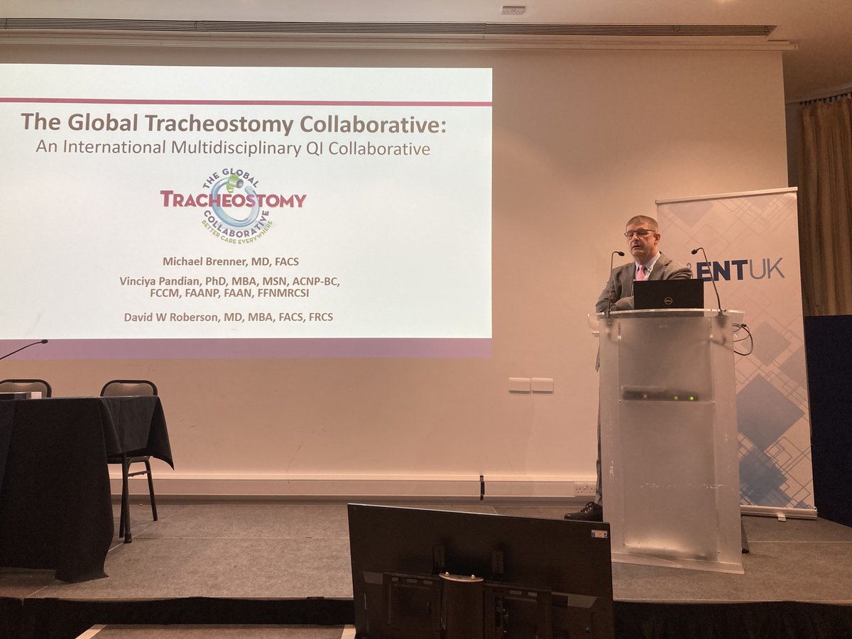 Mike Brenner, Vinciya Pandian and David Roberson deliver the Lionel College lecture on the Global Tracheostomy Collaborative #entukspring24