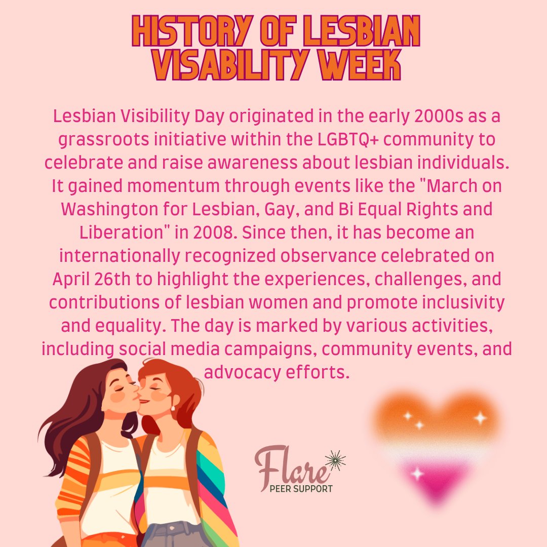 FlareCares's tweet photo. Love knows no bounds. Celebrating Lesbian Visibility Week with pride, authenticity, and love for all. 🏳️🌈💖
-
#FlarePeerSupport #peersupport #mentalhealth #supportgroup #lesbianvisabilityweek https://t.co/ezNYnxI5vY