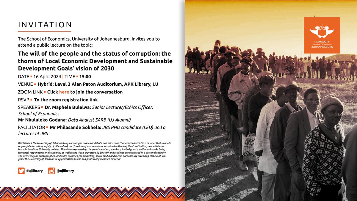 HYBRID - 'The Will of the People and the Status of Corruption: the Thorns of Local Economic Development and Sustainable Development  Goals’ vision of 2030'. Tuesday, 16 April 2024 Register here: zoom.us/meeting/regist…