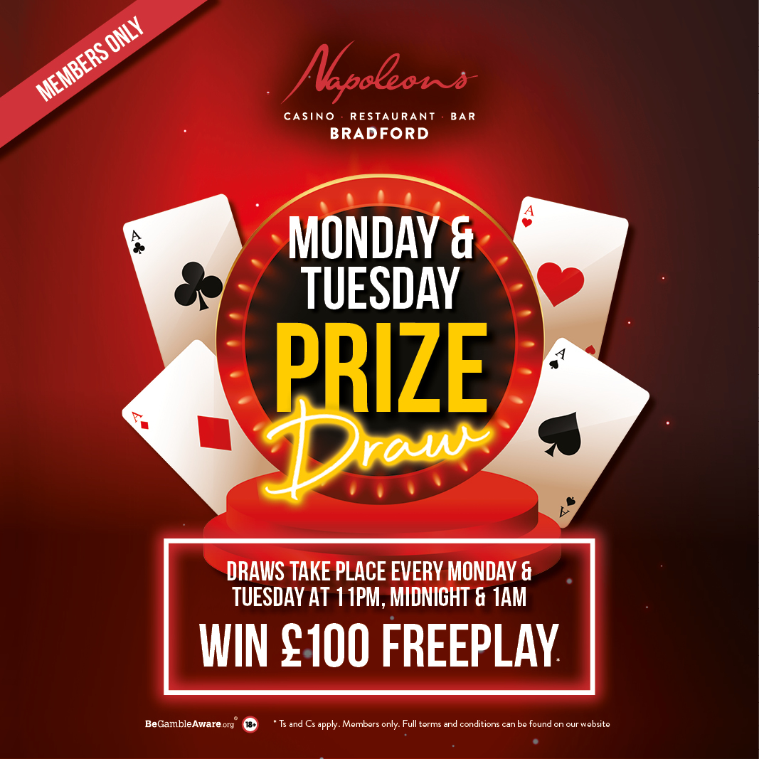 🃏🎉 Fancy bagging £100 Freeplay? Join our Monday & Tuesday Prize Draws! Every week between 11pm and 1am 🙌🏼