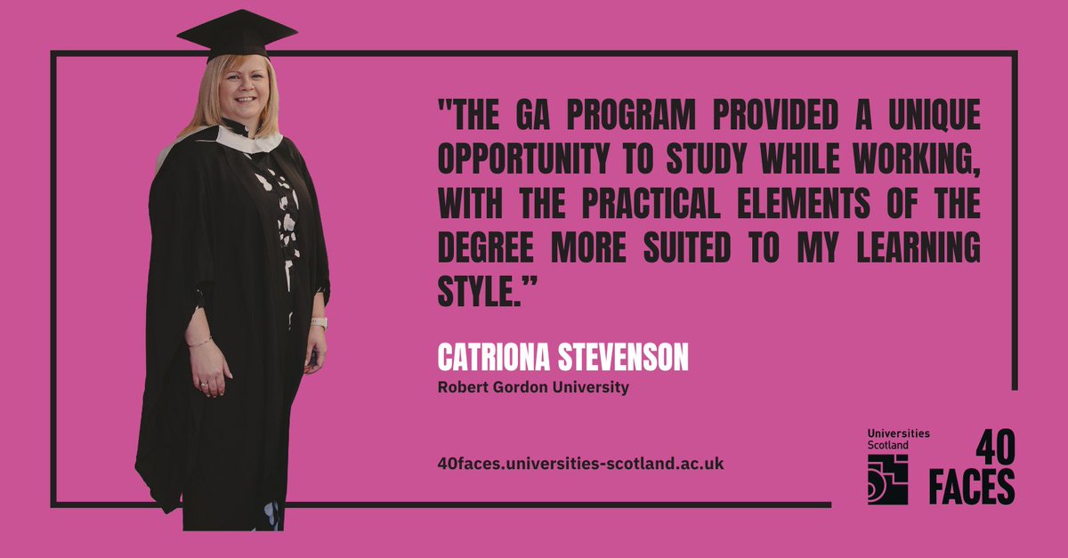 The extraordinary stories of students who entered HE from a non-traditional route is being highlighted in a new national campaign, #40Faces, by @uni_scot.

It includes Catriona from RGU who graduated through a GA having never previously went to uni' ➡️ loom.ly/fqZcWnI