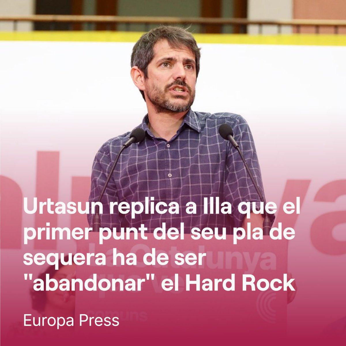 SomComuns's tweet photo. "El Hard Rock és absolutament contrari a unes polítiques d'aigua del futur i del segle XXI.

El pla de sequera d'Illa ha de tenir un primer punt: abandonar el macrocasino"

🗣 @ErnestUrtasun a @europapress.

➡️ https://t.co/IBwS5BTpB7 https://t.co/U8CTys6DUe