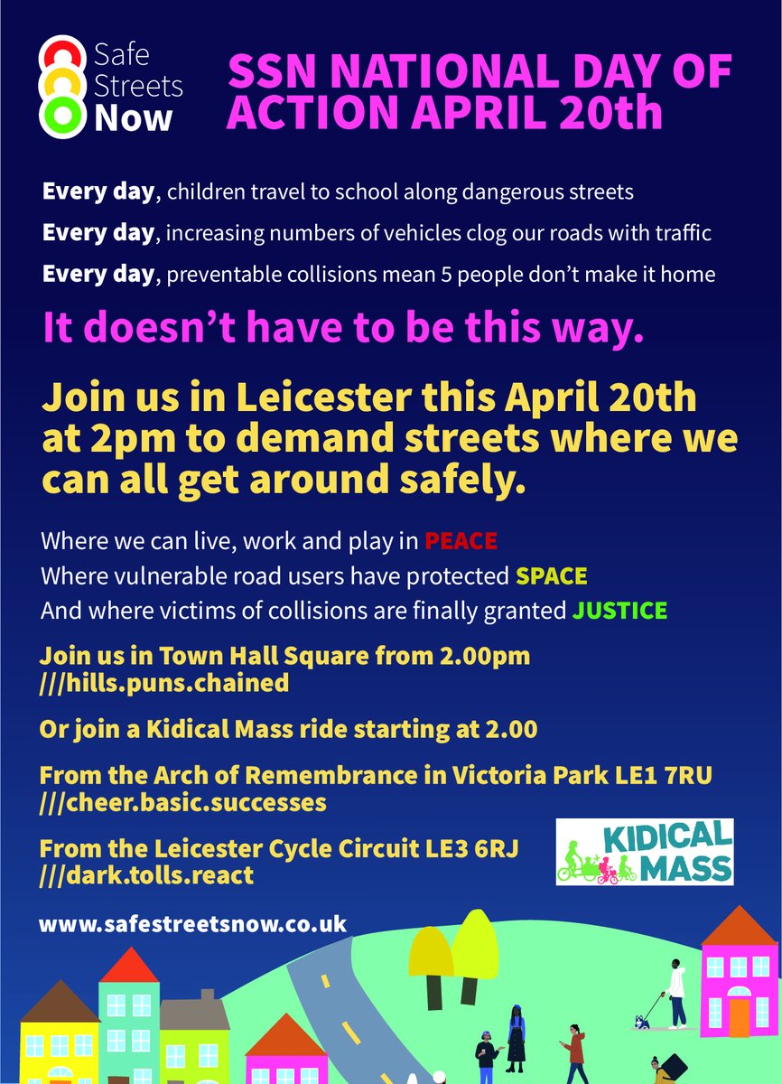 There are two #KidicalMass rides in Leicester on Saturday afternoon, fun, free and family friendly as well as a gathering in Town Hall Square, all start at two so make your choice and support #SafeStreetsNow #PeaceSpaceJustice