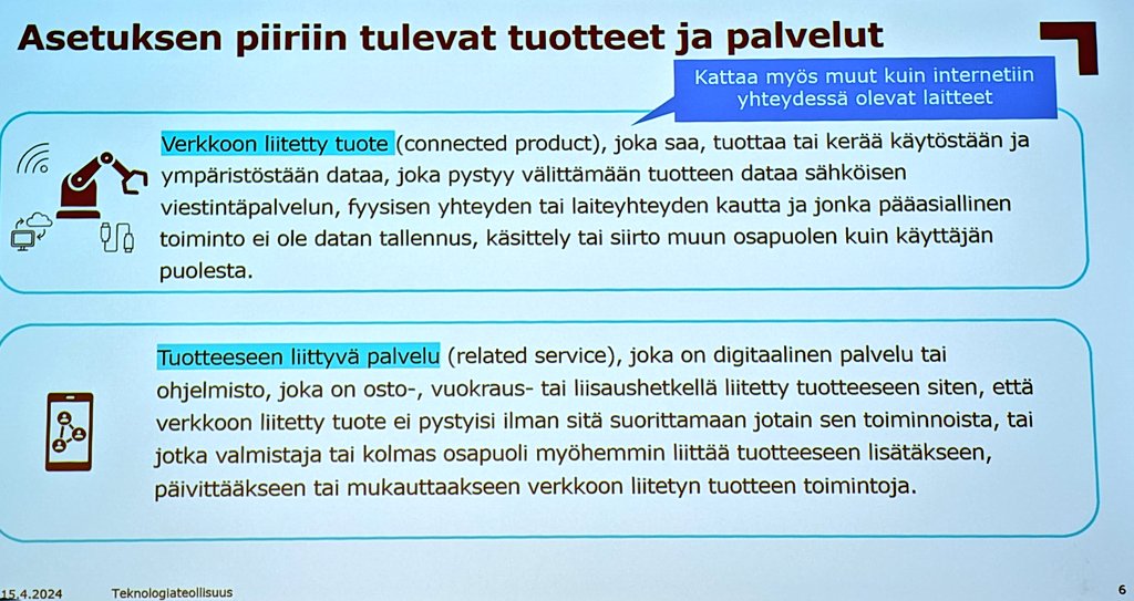 prh_fi's tweet photo. EU:n digi- ja dataregulaatio ovat @peppiinahuh @Elinkeinoelama ja @JoonasMikkila @TechFinland aiheena.
Ajatuksellisesti merkittävä muutos, sillä #omadata-asetus vahvistaa käyttäjän asemaa luomansa datan hyödyntäjänä ja kontrolloijana.
Asetus astuu voimaan 11.11.2024 ja sen soveltamisen siirtymäaika alkaa.
