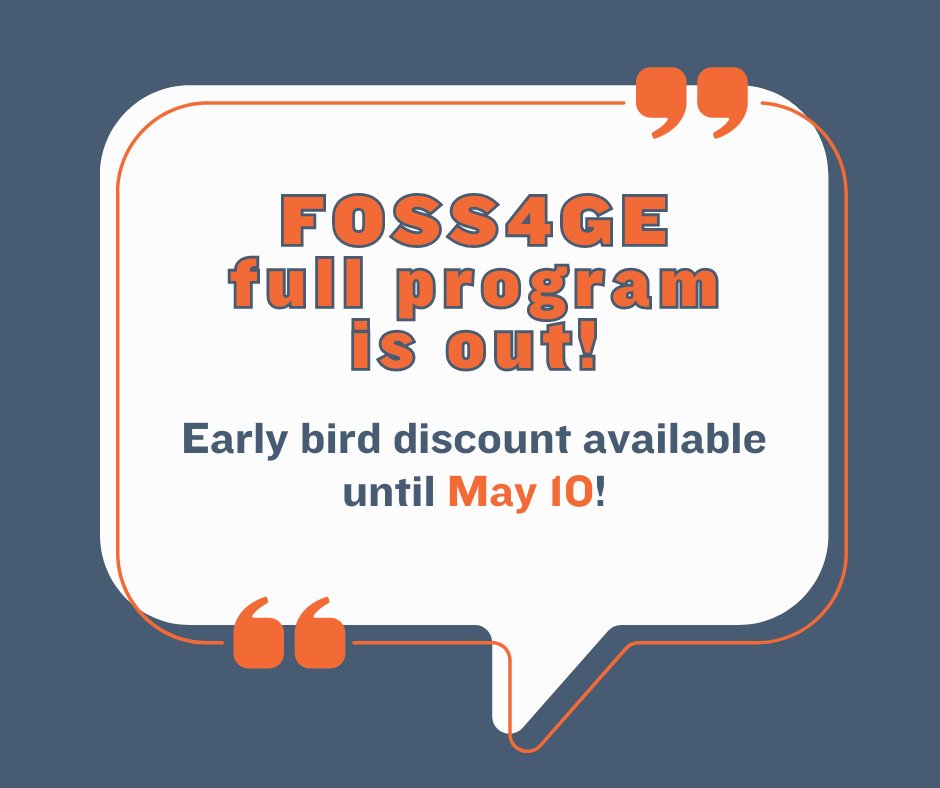 🎉Great news! 📚The complete FOSS4GE program is now available! Remember also to check out the academic track and workshop schedule.👀 ❗An early bird discount is available for those who register before May 10! 📌2024.europe.foss4g.org/schedule/talks/ #FOSS4GE2024 #FOSS4GE #FOSS4G